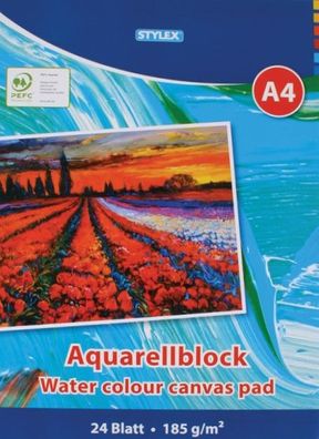 Stylex 28690 Aquarellblock DIN A4, 24 Blatt, 185 g/m²
