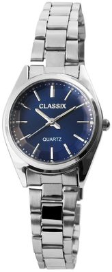 Classix 1800104-004 Analog Damen Metallbanduhr silberfarben-blau