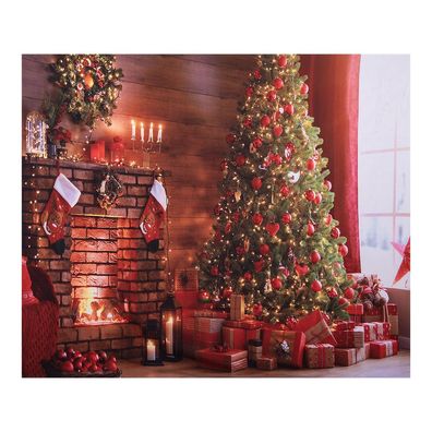 Clayre & Eef Weihnachtlicher Hintergrundstoff 180x210 cm Braun Stoff Weihnachtsbaum