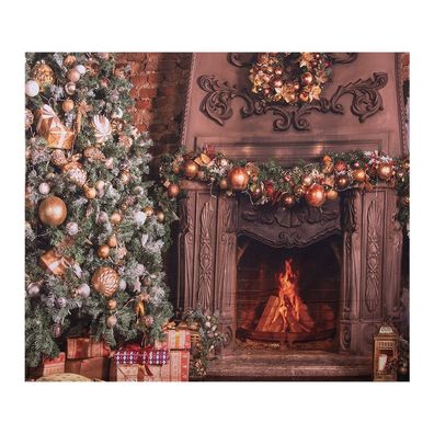 Clayre & Eef Weihnachtlicher Hintergrundstoff 180x210 cm Braun Stoff Weihnachtsbaum