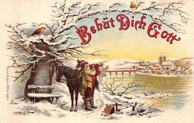 AK Behüt Dich Gott Reiter im Schnee Winter