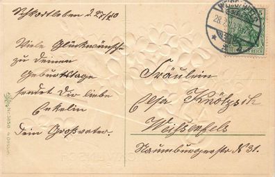 Herzlichen Glückwunsch zum Geburtstage Schubkarren Blumen Postkarte AK 1910