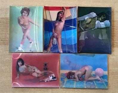 5 Ansichtskarten Akt/Erotik Frauen 3D Wackelkarten 1970