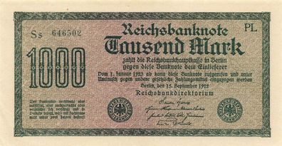 Reichsbanknote 1000 Mark 1922 DEU-84g, Kassenfrisch / UNC