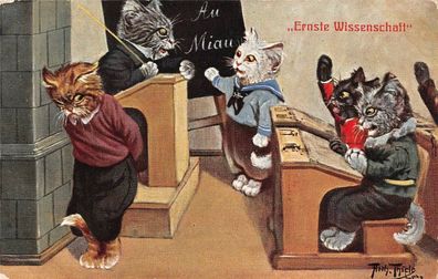 Schule Katzen Wissenschaft Künstlerkarte Thiele T.S.N. Ser. 962