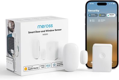 Meross WLAN Tür- und Fenstersensor, inkl. Meross Hub, Funkalarmanlage funktioniert mi