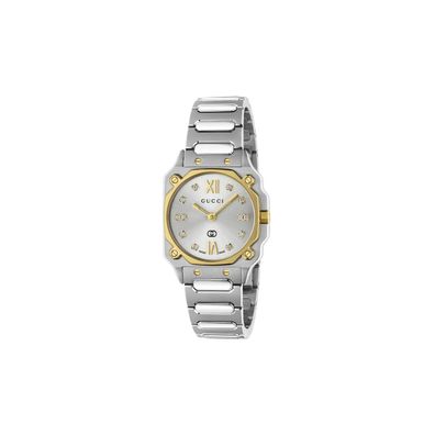 Gucci – YA166503 – G-Flat 24-mm-Edelstahlgehäuse mit 18 Karat Gelbgold plattierter Lü