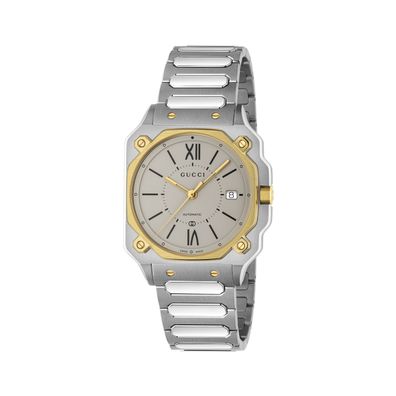 Gucci – YA166403 – G-Flat 36 mm Edelstahlgehäuse; Silbernes Opalin-Zifferblatt mit 18