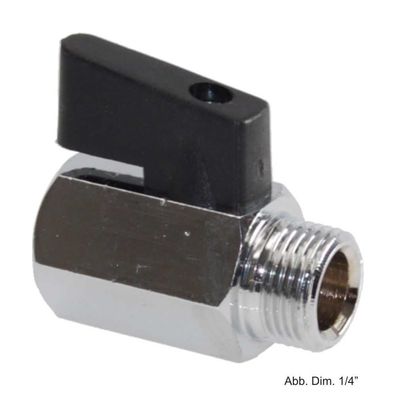 Mini-Kugelhahn Messing verchromt mit schwarzem Griff, IG/AG 3/8"