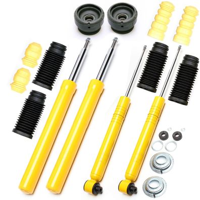 4X SPORT-STOßDÄMPFER Gasdruck VORNE HINTEN + Domlager VA + 4X Staubkappen - POLO