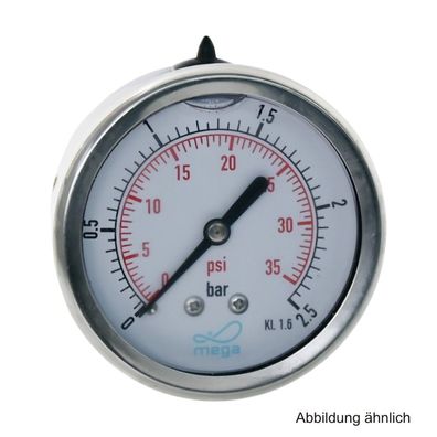 Glyzerinmanometer, AG, Anschluss 1/4", hinten, 0 - 2,5 bar, Gehäuse 63 mm