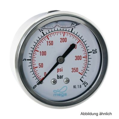 Glyzerinmanometer, AG, Anschluss 1/4", hinten, 0 - 25 bar, Gehäuse 63 mm