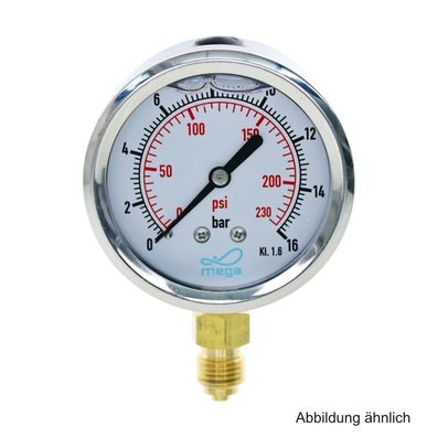 Glyzerinmanometer, AG, Anschluss 1/4", unten, 0 - 16 bar, Gehäuse 63 mm