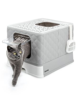 lionto Katzentoilette mit Schublade & Schaufel, 50,5x40,8x37 cm, weiß-grau