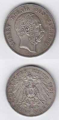 Kaiserreich 5 Mark Albert König von Sachsen 1901 E Silber