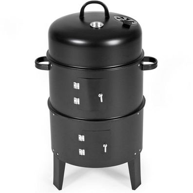 Gartengrill + Räucherofen Holzkohlegrill Grillrost verchromt Räuchertonne Grill