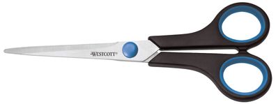 Westcott E-30271 00 Schere Easy Grip, rostfrei, gerade, symmetrisch, blau/schwarz,