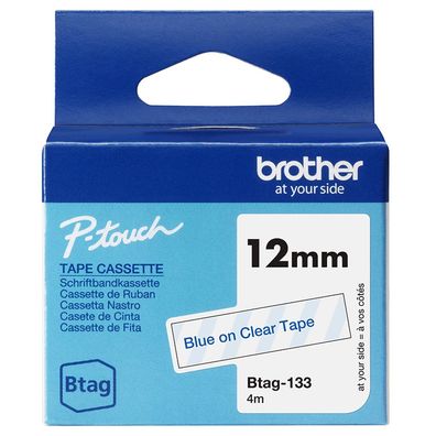 Brother Schriftband BTAG-133 Blau auf Transparent 12 mm x 4 m