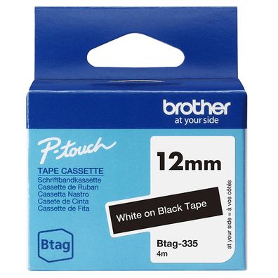 Brother Schriftband BTAG-335 Weiß auf Schwarz 12 mm x 4 m