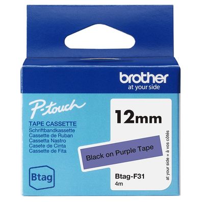 Brother Schriftband BTAG-F31 Schwarz auf Lila 12 mm x 4 m