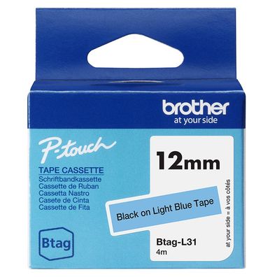 Brother Schriftband BTAG-L31 Schwarz auf Hellblau 12 mm x 4 m