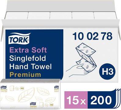 TORK Papierhandtücher 100278 H3 Premium Extra Soft Zick-Zack- 2-lagig 3.000 Tücher