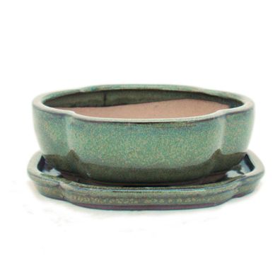 Bonsai-Schale mit Unterteller Gr. 2 Olive-Braun haitang/oval Modell I5 L 14,5cm