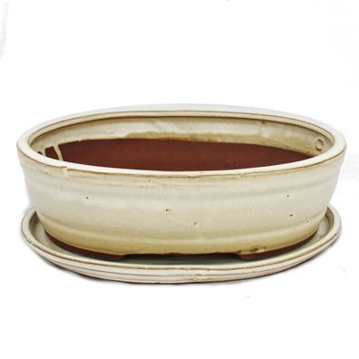 Bonsai-Schale mit Unterteller Gr. 4 - hellbeige - oval - Modell O7 - L 26cm - B