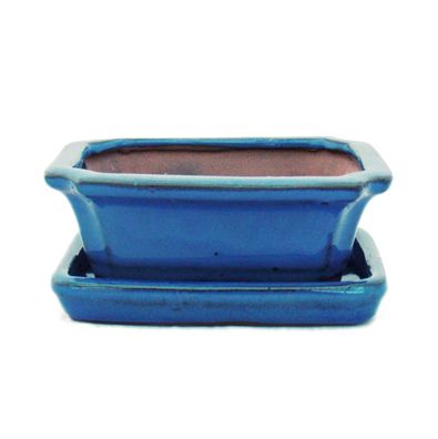 Bonsai-Schale mit Unterteller Gr. 1 - Blau - eckig - Modell G13 - L 12cm - B