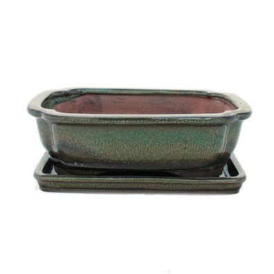 Bonsai-Schale mit Unterteller Gr. 3 - Oliv-Braun - eckig - Modell G12 - L 18cm