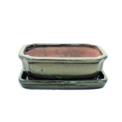 Bonsai-Schale mit Unterteller Gr. 2 Oliv-Braun eckig Modell G12 L 15,5cm B 11,5cm