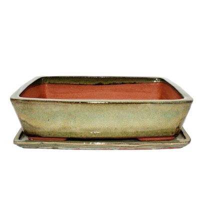 Bonsai-Schale mit Unterteller Gr. 5 - oliv-braun - rechteckig G30 - L 32cm - B