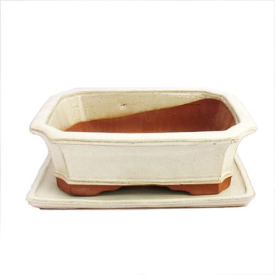 Bonsai-Schale mit Unterteller Gr. 5 - hellbeige - eckig - Modell G4 - L 31cm - B