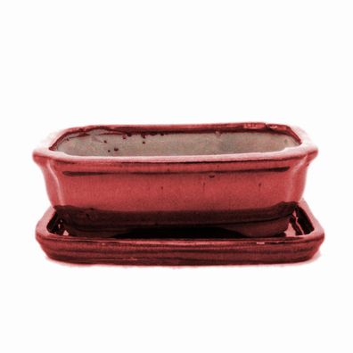 Bonsai-Schale mit Unterteller Gr. 2 - Rot - rechteckig - Modell G12 - L 15,5cm