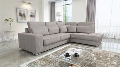 Ecksofa Sofa NEVIO XL Stoff Scala Graubraun Ottomane Rechts