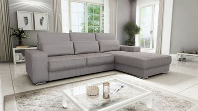 Ecksofa Sofa NEVIO Stoff Scala Graubraun Ottomane Rechts