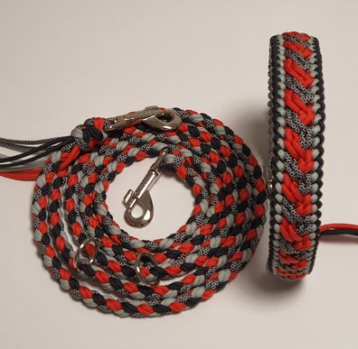 Set (Hundeleine & Hundehalsband) aus Paracord „River“ Farben Rot Anthrazit