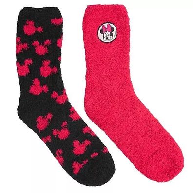 Disney Minnie Mouse Kuschelsocken Damen Socken Frauen Rot Schwarz 2er Pack 39-42