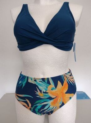 Bikini Set Twist Wickeloptik CUPSHE Petrol Hawaii Print Größe M (40/42)