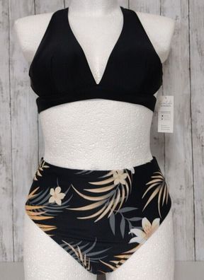 Bikini Set Schwarz CUPSHE Florales Muster Größe S 38, M 40/42