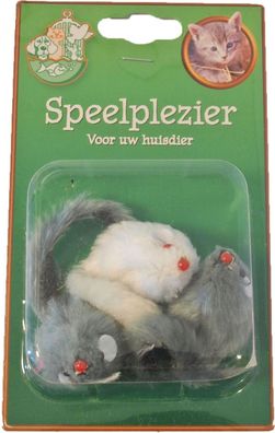 Katzenspielzeug Blisterpackung a 3 Fellmäuse grau/weiß 5 cm Play Fun Katze Gebr