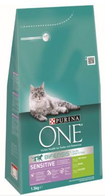 Katzenfutter One Sensitive reich an Pute & Reis Kroketten 1,5 kg Purina