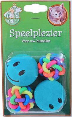 Katzenspielzeug Blisterpackung a 4 2x Smiley mit 2x Knopfball Play cat Gebr. De b