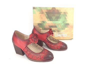 Laura Vita Limited Damen Pumps rot durchbrochen mit Blüte, 6,5 cm Absatz