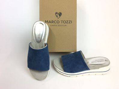 Marco Tozzi Damen Pantolette jeansblau mit dicker weißer Laufsohle