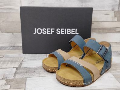 Josef Seibel Damen Sandale mit Klettverschluss blau/beige