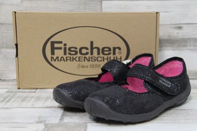 Fischer Mädchen Klett-Hausschuh schwarz mit Glitzer