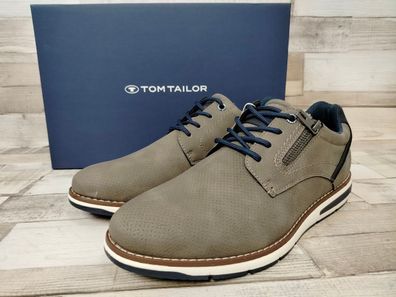 Tom Tailor Herren Schnürhalbschuh mit kleinem Reißverschluss grau blau abgesetzt