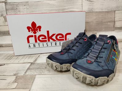 Rieker Damen Schnürschuh blau mit seitlichem Reißverschluss