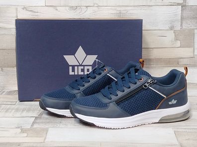 Lico Herren Sportschuh zum schnüren mit seitlichem Reißverschluss blau/braun